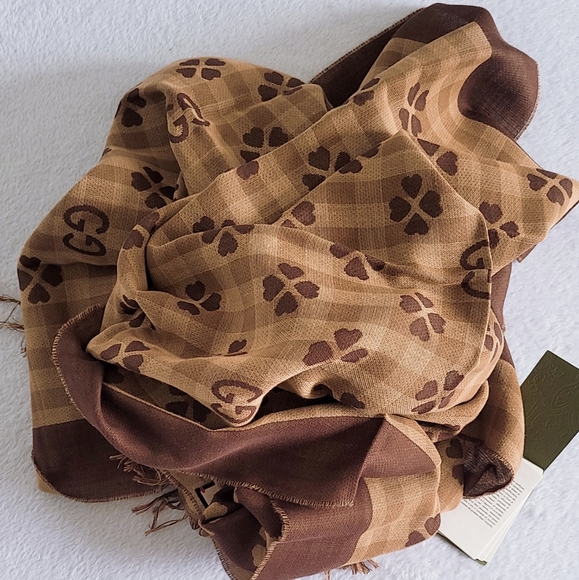 Authentic Gucci Jacquard GG Logo Cotton jacquard Scarf - Picture 1 of 13